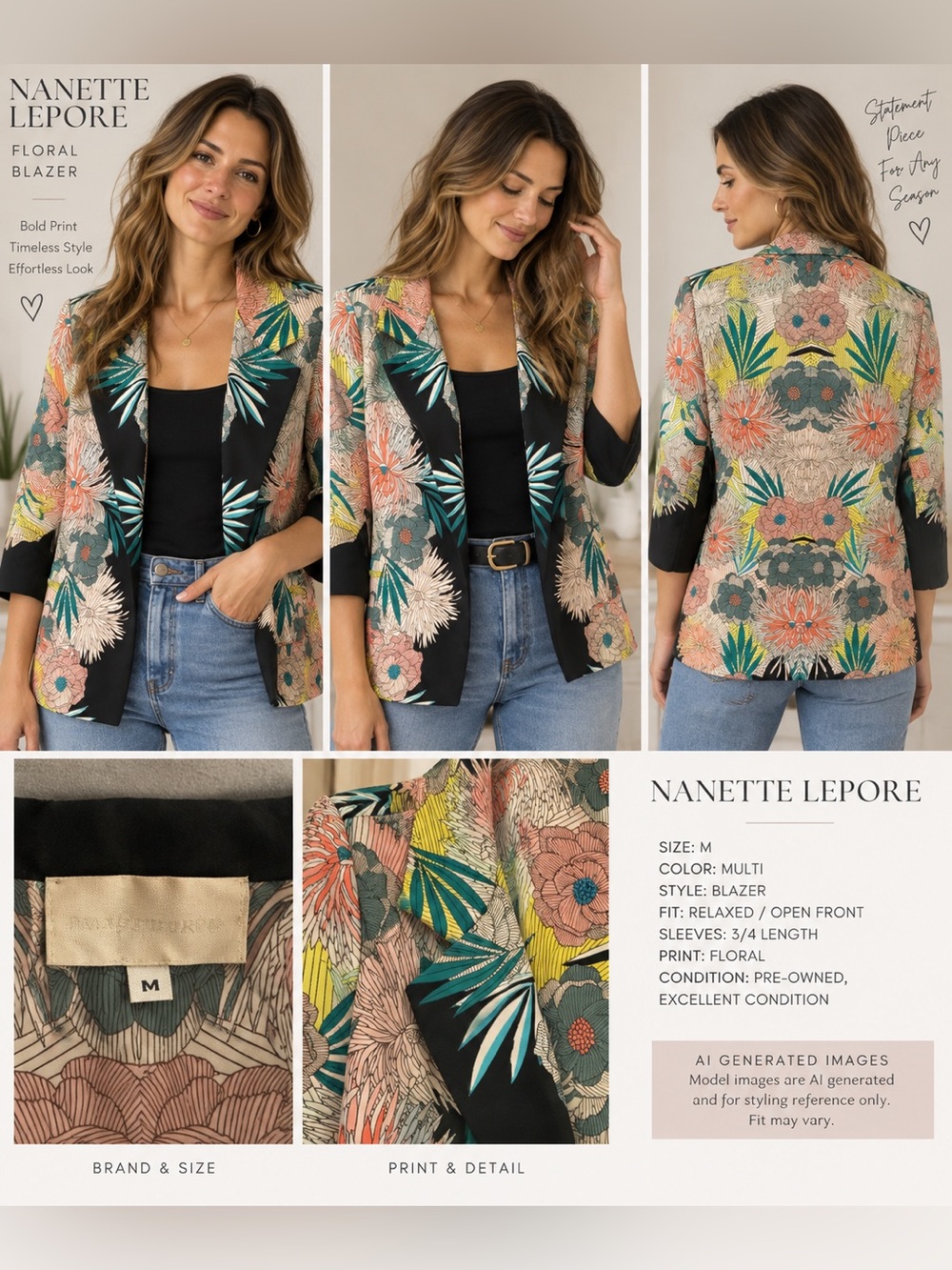 Corey Lynn Calter Anthropologie Tropical Floral Blazer Jacket M